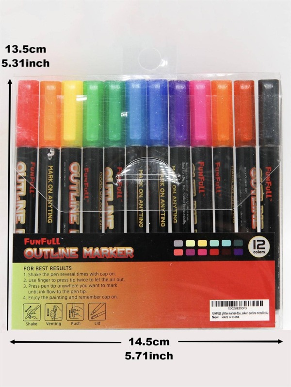 12pcs Metallic Outline Marker Pens For Art Painting, Greeting Card