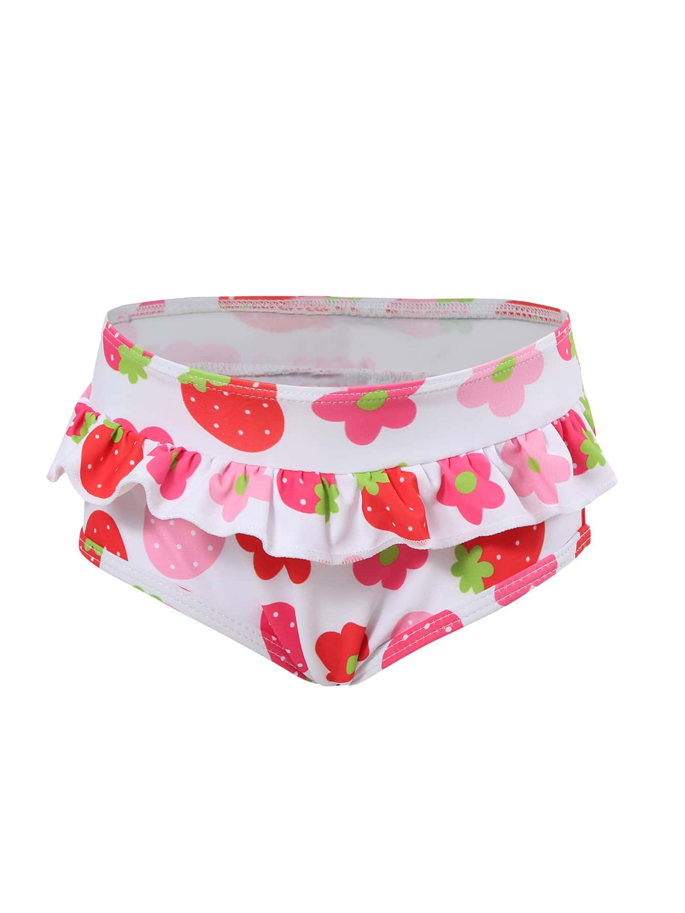 Bebé Bottom de bikini floral & con estampado de fresa ribete con fruncido - Blanco - Ver 1