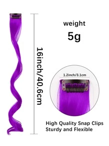 10 kẹp tóc giả nhiều màu, tóc giả xoăn gợn sóng dài 16 inch kẹp tóc tổng hợp, trang phục hóa trang Halloween, tiệc tùng thời trang, lễ hội âm nhạc, quà tặng năm mới cho phụ nữ, trẻ em, bé gái (màu đỏ) - Màu tím - Xem 8