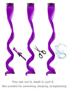 10 kẹp tóc giả nhiều màu, tóc giả xoăn gợn sóng dài 16 inch kẹp tóc tổng hợp, trang phục hóa trang Halloween, tiệc tùng thời trang, lễ hội âm nhạc, quà tặng năm mới cho phụ nữ, trẻ em, bé gái (màu đỏ) - Màu tím - Xem 7