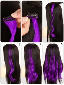 10 kẹp tóc giả nhiều màu, tóc giả xoăn gợn sóng dài 16 inch kẹp tóc tổng hợp, trang phục hóa trang Halloween, tiệc tùng thời trang, lễ hội âm nhạc, quà tặng năm mới cho phụ nữ, trẻ em, bé gái (màu đỏ) - Màu tím - Xem 6