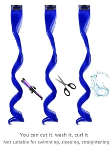 1 Pc Sapphire Blue Clip In Hair Extensions,16 Inch Long Curly Wavy Hairpieces Clip In Synthetic, Halloween Cosplay Dress Up Fashion Party Christmas New Year Gift For Women Kids Girls - Royal Blue - View 4