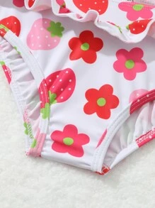 Bebé Bottom de bikini floral & con estampado de fresa ribete con fruncido - Blanco - Ver 5