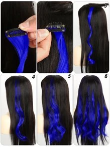 1 Pc Sapphire Blue Clip In Hair Extensions,16 Inch Long Curly Wavy Hairpieces Clip In Synthetic, Halloween Cosplay Dress Up Fashion Party Christmas New Year Gift For Women Kids Girls - Royal Blue - View 5