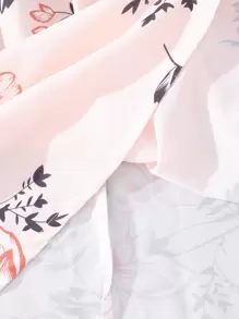 女孩印花打褶泡泡袖繫腰帶連衣裙 - 淺粉色 - 查看 3