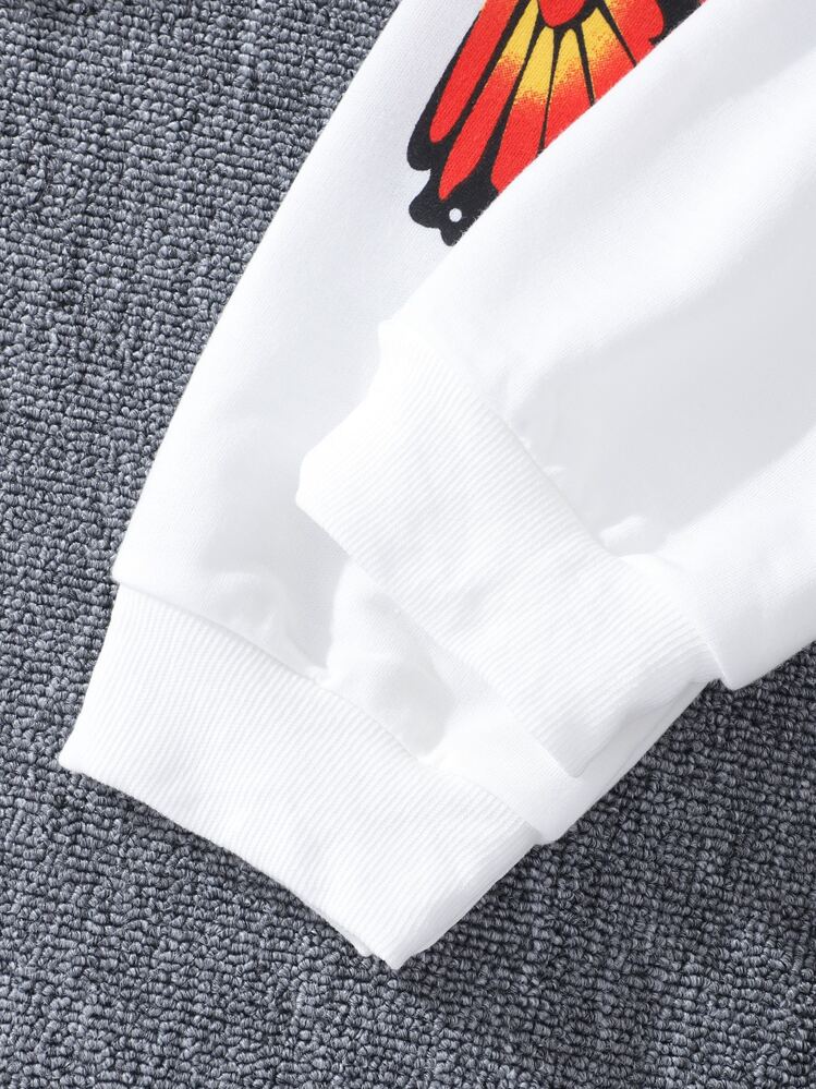 Camiseta Con Tirantes De Estampado De Mariposas Y Top Alto-bajo De Manga Corta Y Pantalones De Chándal Para Niñas Preadolescentes - Blanco - Añade 4