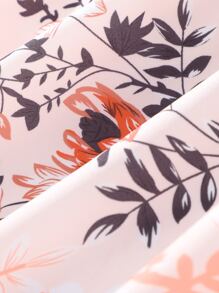 女孩印花打褶泡泡袖繫腰帶連衣裙 - 淺粉色 - 查看 7