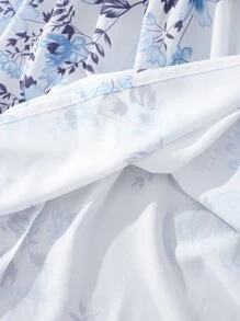 女孩印花打褶泡泡袖繫腰帶連衣裙 - 白色 - 查看 7