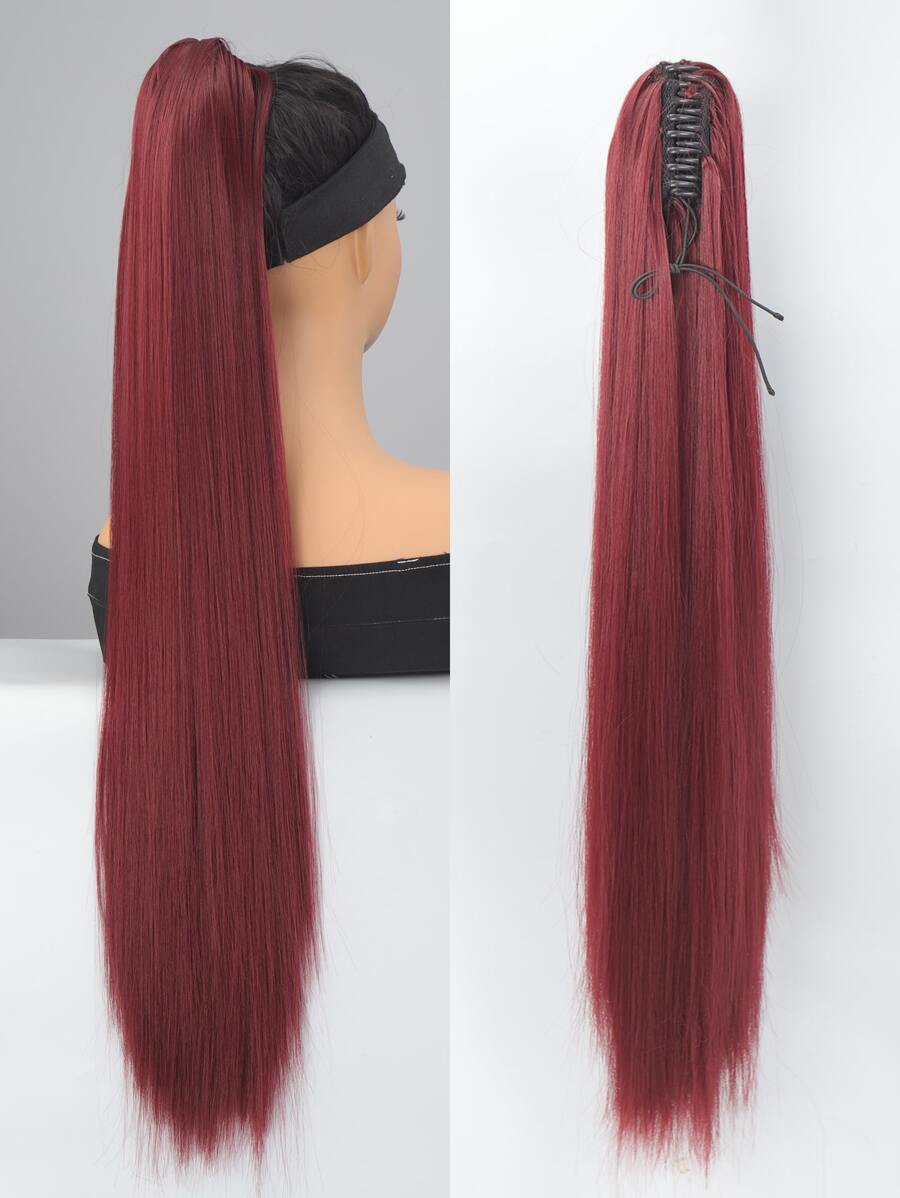 Long Straight Ponytail Synthetic Hair Extension - Burgundy - View 1