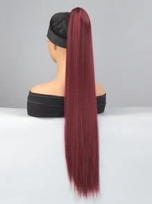 Long Straight Ponytail Synthetic Hair Extension - Burgundy - View 2
