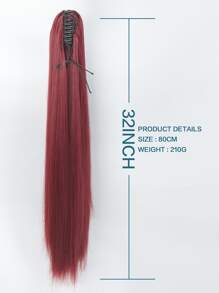Long Straight Ponytail Synthetic Hair Extension - Burgundy - View 3