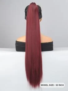 Long Straight Ponytail Synthetic Hair Extension - Burgundy - View 4