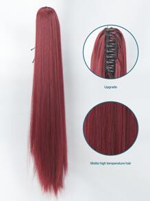 Long Straight Ponytail Synthetic Hair Extension - Burgundy - View 5
