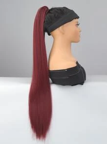 Long Straight Ponytail Synthetic Hair Extension - Burgundy - View 6