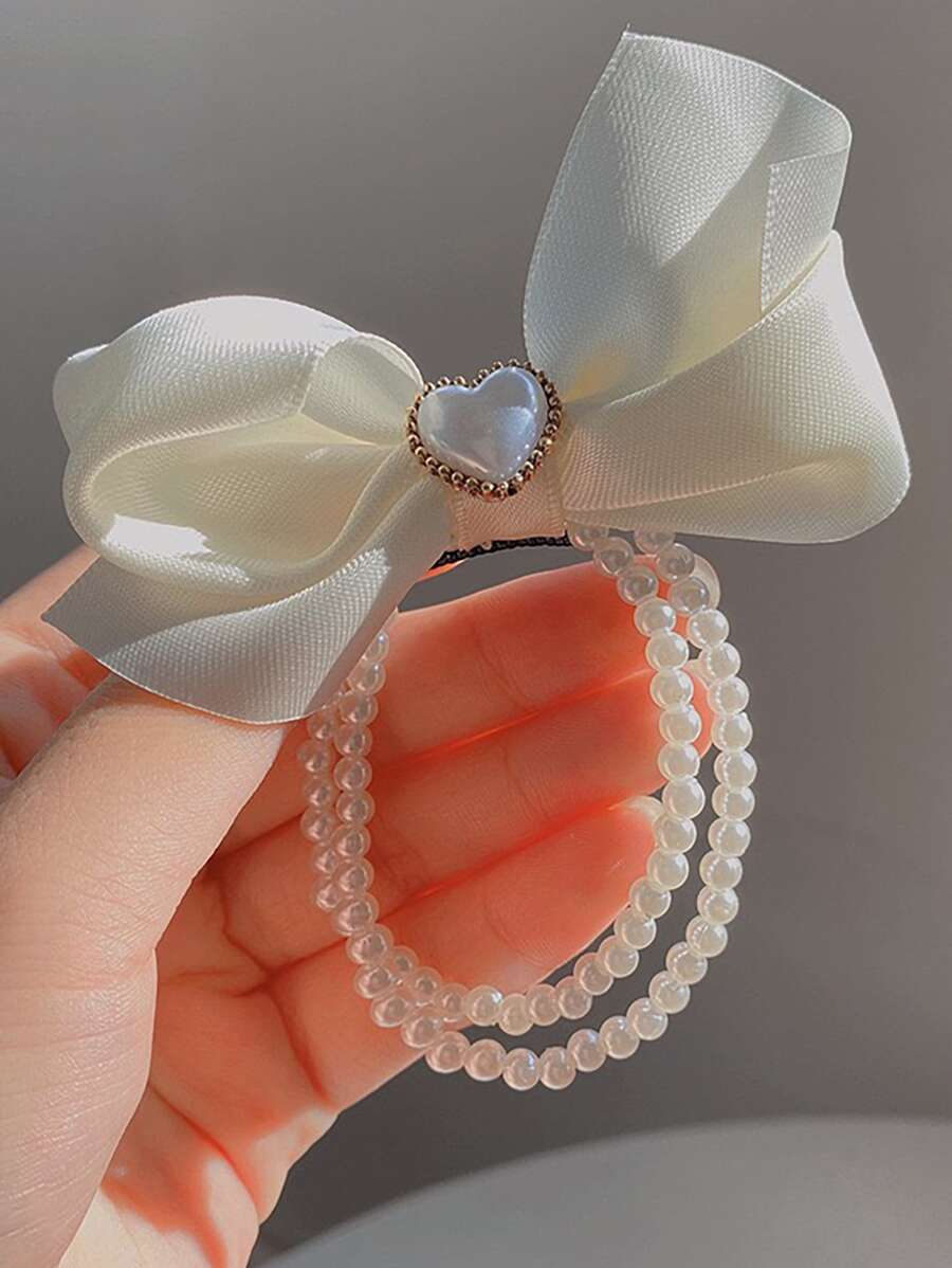 心和蝴蝶結裝飾串珠髮圈