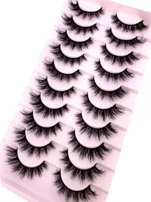 10 Pairs Criss-Cross Dense Natural Faux 3D Mink Lashes, Long Lash Extensions For Everyday Wear - Black - View 5