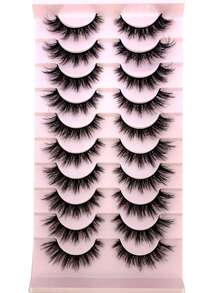 10 Pairs Criss-Cross Dense Natural Faux 3D Mink Lashes, Long Lash Extensions For Everyday Wear - Black - View 2