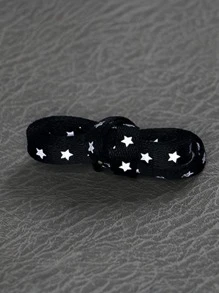 1pair Reflective Star Pattern Shoelaces, Polyester Fashionable Accessories For Sneakers - Black - View 1