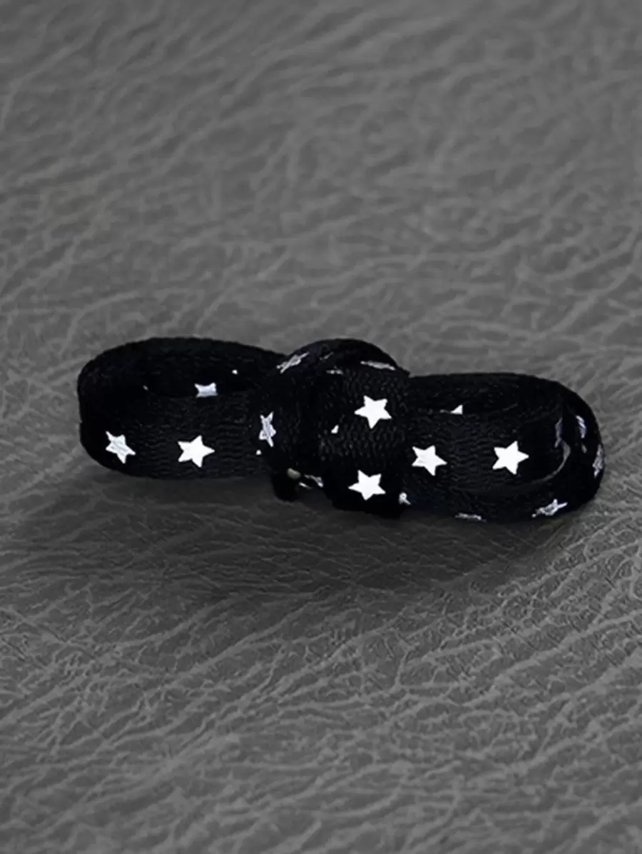 1pair Reflective Star Pattern Shoelaces, Polyester Fashionable Accessories For Sneakers - Black - View 1