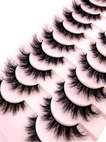 10 Pairs Criss-Cross Dense Natural Faux 3D Mink Lashes, Long Lash Extensions For Everyday Wear - Black - View 8