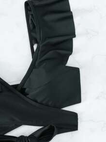 Tropical Print Ruffle Trim Summer Beach Bikini Set - Multicolor - View 4