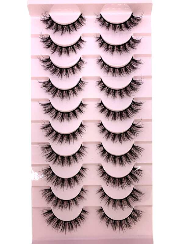 10pairs 3d Faux Mink Fur False Eyelashes, Thick & Long & Natural