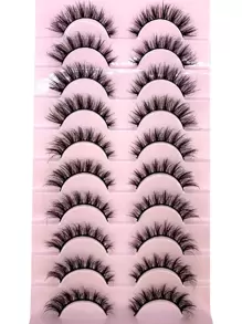 10 对 3D 仿貂皮戏剧卷睫毛，浓密纤长自然貂皮假睫毛套装条状睫毛、睫毛、睫毛、假睫毛 - 黑色 - 查看 6