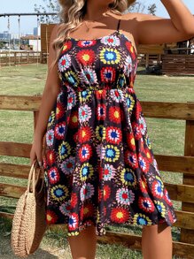SHEIN Holidaya Plus Allover Print Cami Dress - Multicolor - View 6