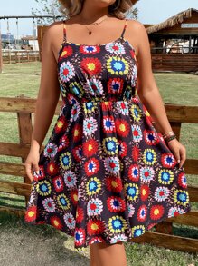 SHEIN Holidaya Plus Allover Print Cami Dress - Multicolor - View 8