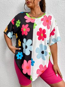 SHEIN Qutie Camiseta de hombros caídos con estampado floral - Multicolor - Ver 5