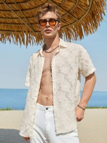 SWAVVY 1件鬆身純色扣前衣 - 杏色 - 查看 4