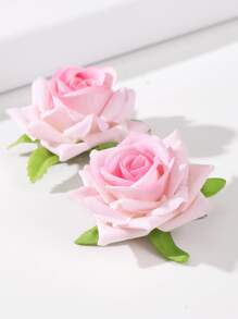 2 件花朵装饰发夹波西米亚风情人节情人夏季爪夹发夹发夹，学校用品 - 粉色 - 查看 3