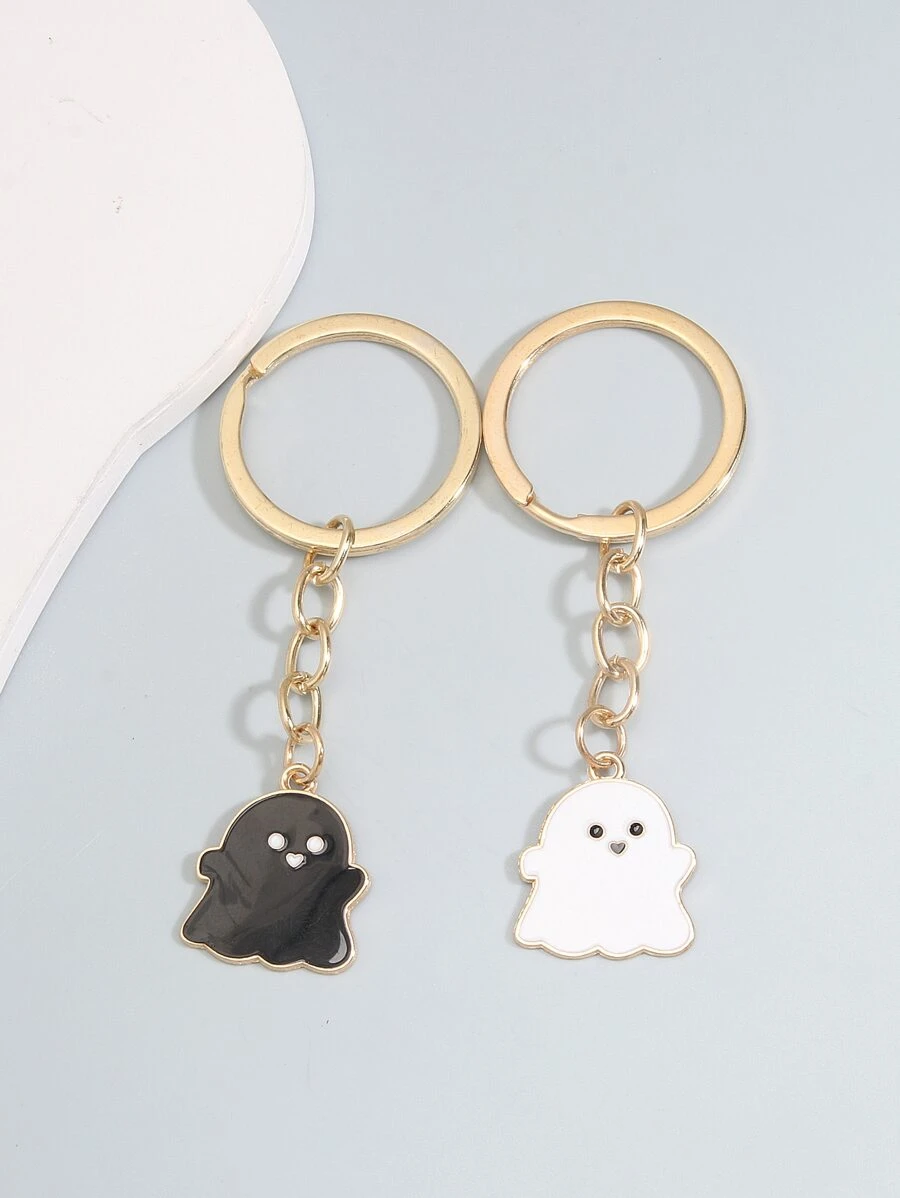 1 cặp móc khóa hình ma sáng tạo & thiết kế cho túi xách của cặp đôi phụ kiện Halloween ngày nhà giáo - trắng - Xem 1