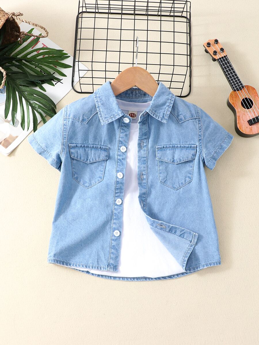 小男童翻蓋口袋牛仔襯衫不帶T恤
