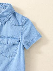 小男童翻蓋口袋牛仔襯衫不帶T恤