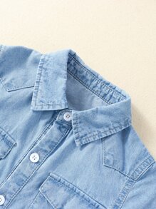 小男童翻蓋口袋牛仔襯衫不帶T恤