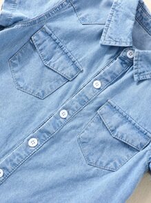小男童翻蓋口袋牛仔襯衫不帶T恤