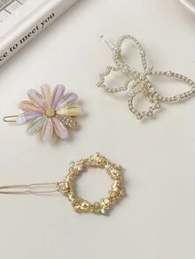 3pcs Flower & Butterfly Decor Hair Clip - Multicolor - View 3