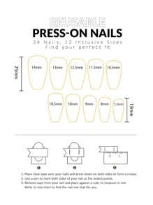 Add A Touch Of Romance With 24pcs Long Coffin Floral Pattern Glitter Fake Nail & 1sheet Tape & 1pc Nail File For Women And Girls Press On Nails Nail Supplies - Multicolor - View 3