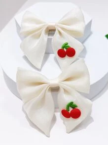 1pc/2pcs Dainty Sweet Cherry White Bow Hair Clips, Elegant Women Clip For Ponytail Hairstyles Decoration,Hair Accessories,Hair Barrettes Claw Clips - Multicolor - View 6
