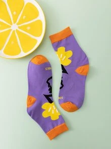 Calcetines de tripulación con estampado floral con letra - Multicolor - Ver 2