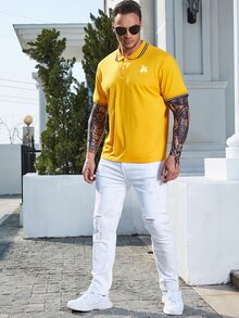 Manfinity Men Plus Striped Trim Polo Shirt - Yellow - View 4