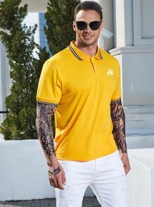 Manfinity Men Plus Striped Trim Polo Shirt - Yellow - View 5