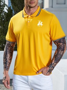 Manfinity Men Plus Striped Trim Polo Shirt - Yellow - View 6