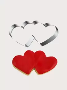 1 Molde Doble Con Forma De Corazón, Cortador De Galletas De Acero Inoxidable Plateado Para Hornear - Plateado - Ver 1