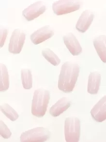 24Pcs Minimalist French Style Apricot Short Square Full Cover Artificial Nail Tips Manicure Set, For Shopping, Dating, Afternoon Tea Press On Nails Nail Supplies Nails