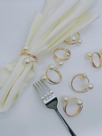 1入組鐵餐巾人造珍珠裝飾餐巾環適用於派對