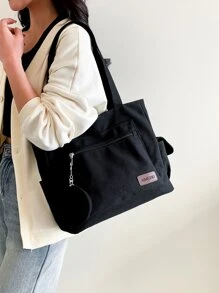 Bolso de compras con parche de letra y monedero Bolso escolar para graduados, adolescentes, estudiantes de primer año, segundo año, tercer año y cuarto año de universidad, escuela secundaria y universidad, perfecto para exteriores, viajes y regreso a la escuela. Bolso escolar, gran capacidad, clásico casual, portátil, adecuado para adolescentes, mujeres y estudiantes universitarios, perfecto para volver a la escuela, compras, escuela secundaria, universidad