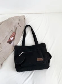 Bolso de compras con parche de letra y monedero Bolso escolar para graduados, adolescentes, estudiantes de primer año, segundo año, tercer año y cuarto año de universidad, escuela secundaria y universidad, perfecto para exteriores, viajes y regreso a la escuela. Bolso escolar, gran capacidad, clásico casual, portátil, adecuado para adolescentes, mujeres y estudiantes universitarios, perfecto para volver a la escuela, compras, escuela secundaria, universidad