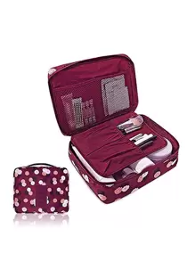 1入組花卉圖案儲物袋旅行用滌綸旅行儲物袋 - 酒紅色 - 查看 1